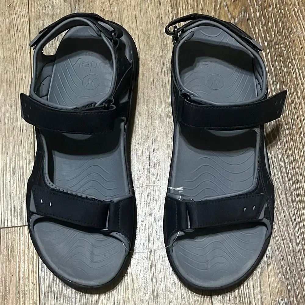NWOT Hurley ODESSA Black/Gray Sport Strap Sandals Men's Size 10M Hiking Outdoors
